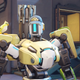 Overwatch robot Bastion wearing a baseball cap as part of his redesigned look.